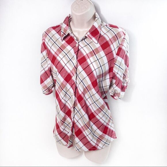 Vintage Red Plaid Blouse Sz M - Picture 2 of 12